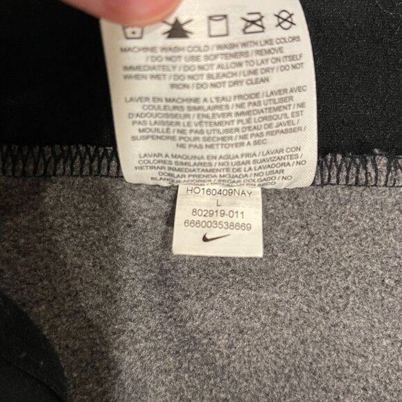 Nike Dri-FIT Hooded Full Zip Jacket Gray Black Woven Overlay Thumbholes Size L - Picture 3 of 8